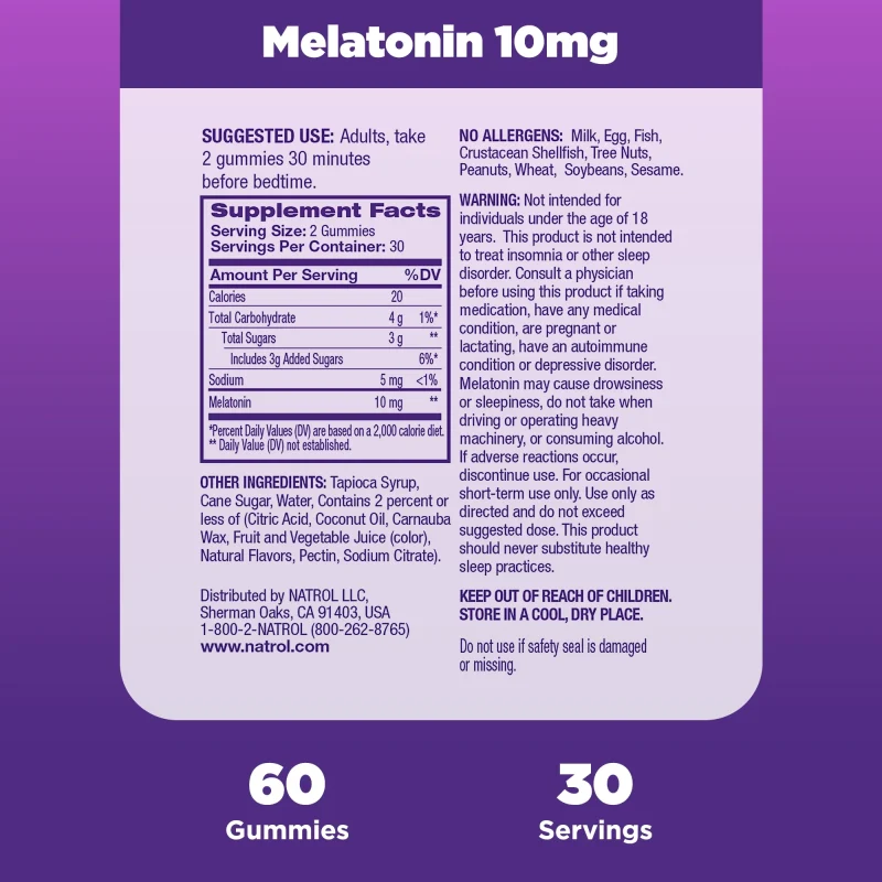 Melatonina NATROL 10mg 60 Gomitas