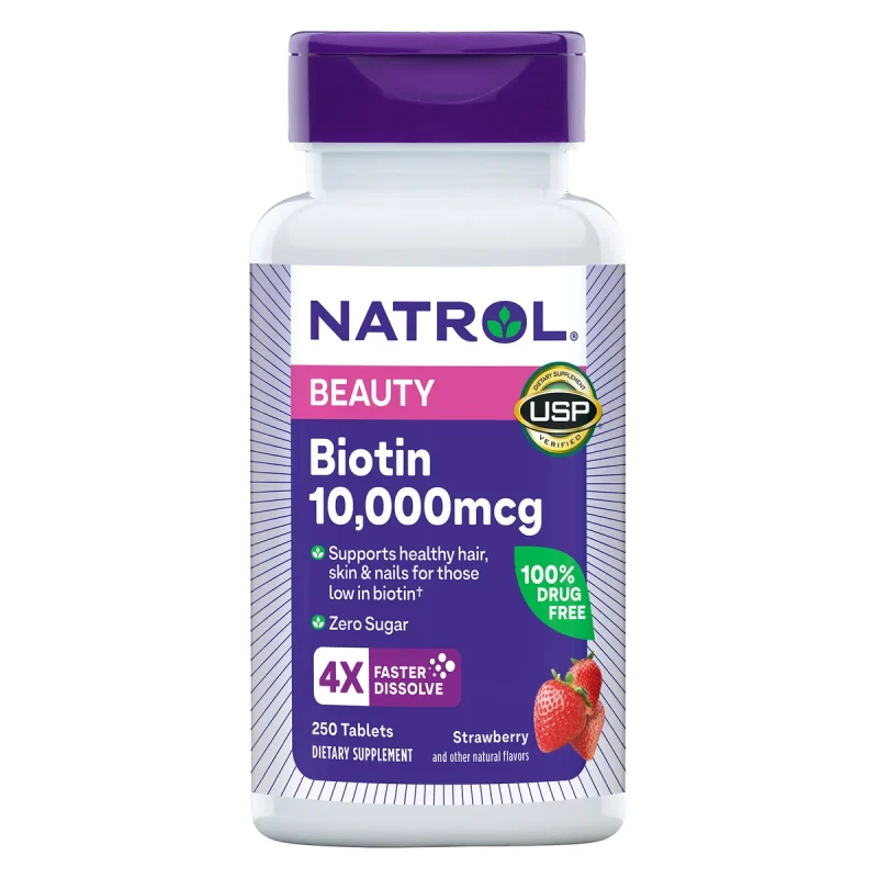 Biotina NATROL 10000mcg 250 dosis sabor Fresa
