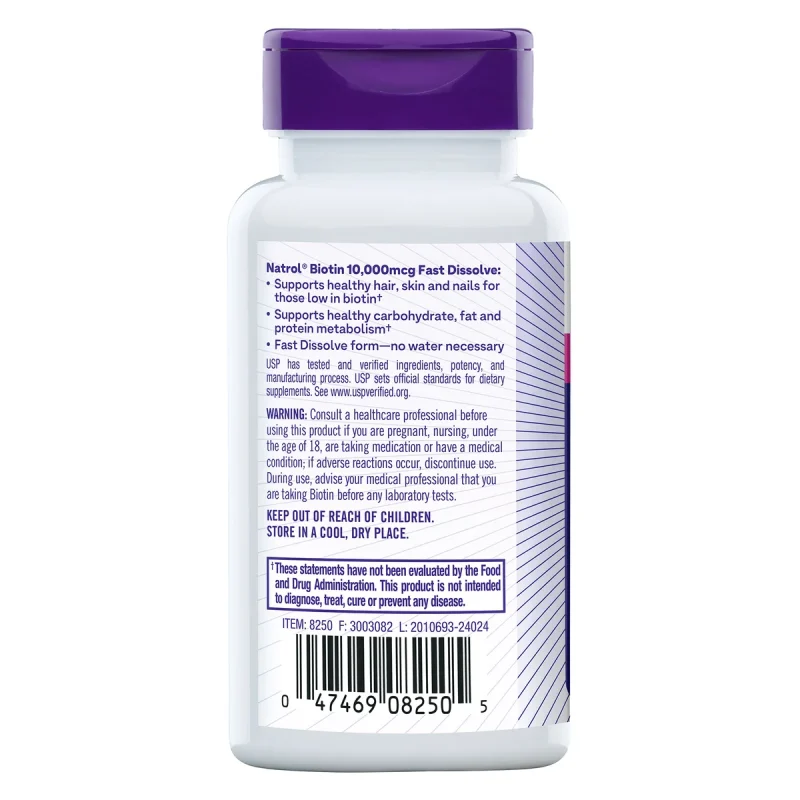 Biotina NATROL 10000mcg 250 dosis sabor Fresa