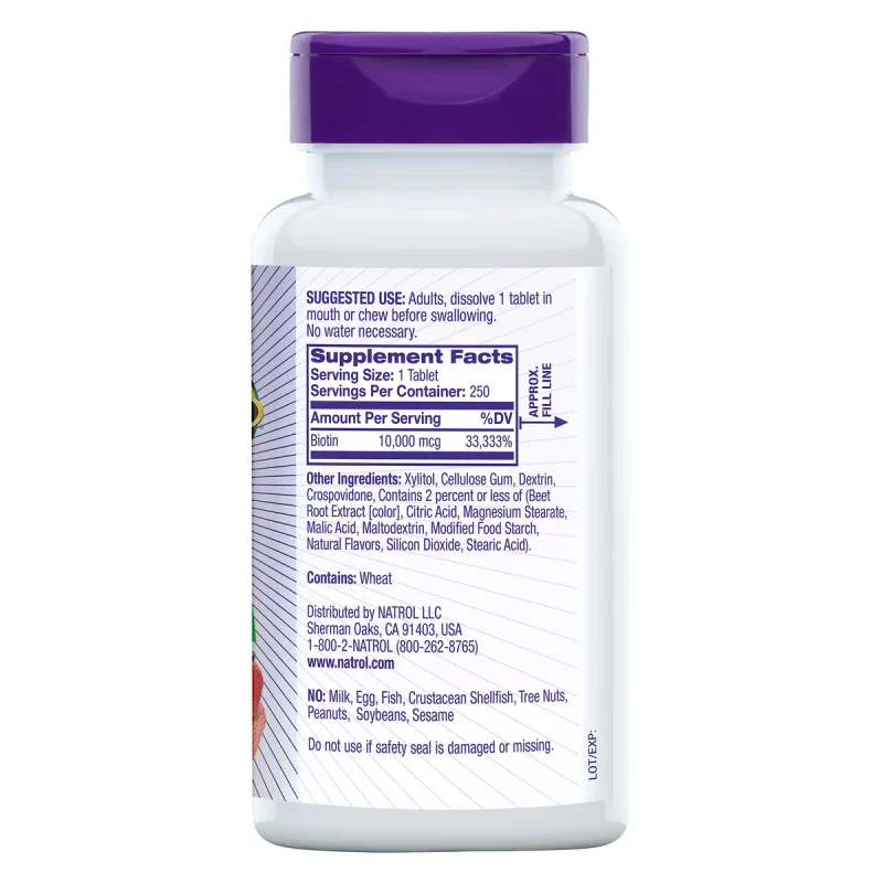Biotina NATROL 10000mcg 250 dosis sabor Fresa