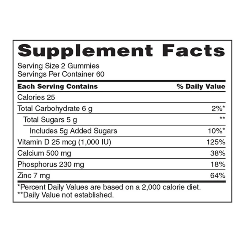 Calcio 500mg con D3 y zinc Kirkland Signature 120 gomitas